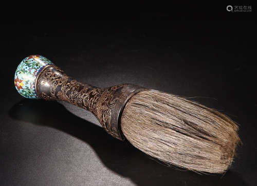 A CLOISONNE ZITAN WOOD YUYONG PEN BRUSH