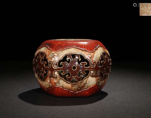 A QIANLONG MARK STONE GLAZED PORCELAIN CENSER