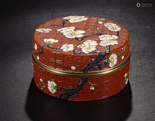 A QIANLONG MARK RED GLAZE HOLDING BOX