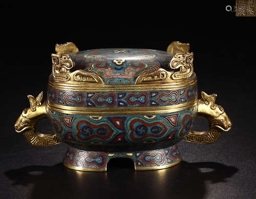 A QIANLONG MARK CLOISONNE DOUBLE-EAR CENSER