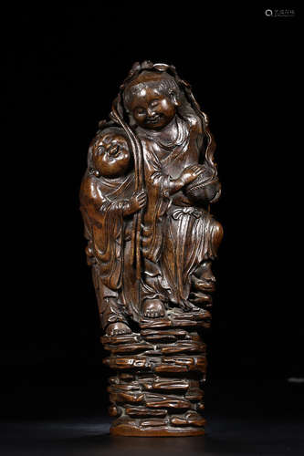 A BAMBOO CARVING CELESTIAL BEING