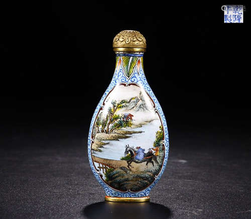 A QIANLONG MARK CLOISONNE SNUFF BOTTLE WITH OPEN-OF-LIGHT