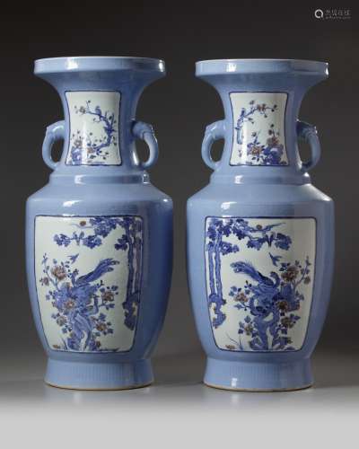 Two large chinese blue ground  vases