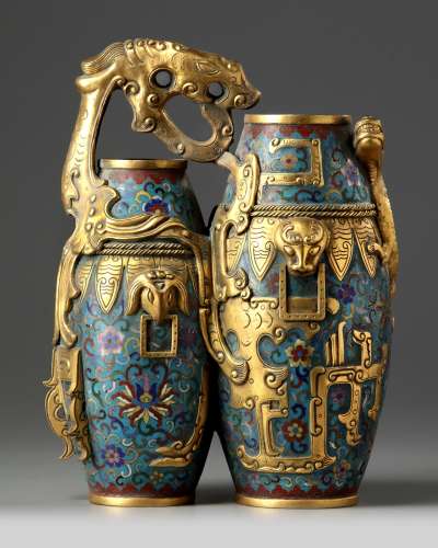A Chinese cloisonné enamel conjoined vase
