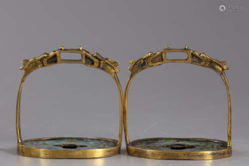 Two Chinese gilt bronze and cloisonné stirrups