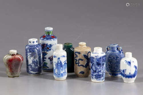 Nine Chinese porcelain snuff bottles