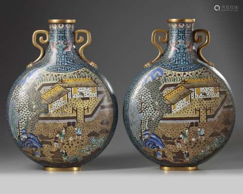 A pair of Chinese cloisonné enamel moon flasks