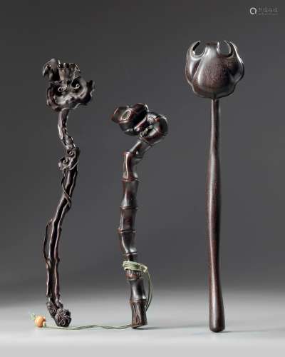 A group of three Chinese hardwood ruyi sceptres