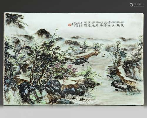 A Chinese famille rose porcelain 'landscape' plaque