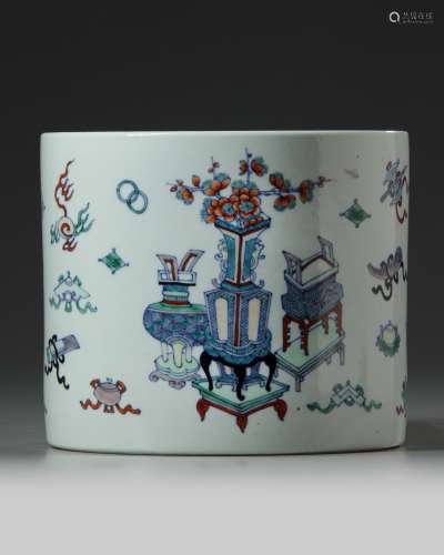 A Chinese doucai porcelain brush pot