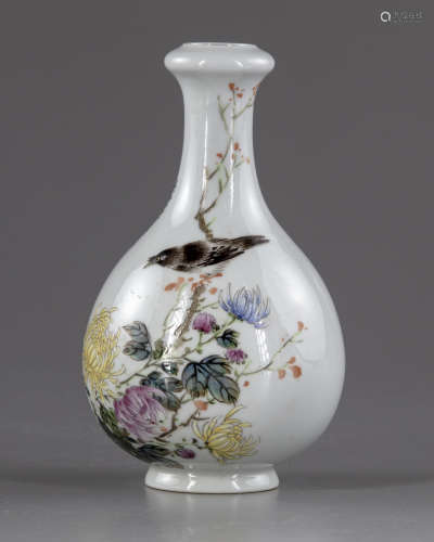 A Chinese famille rose 'bird and flower' bottle vase