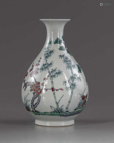 A Chinese doucai 'Three Friends of Winter' pear-shaped vase
