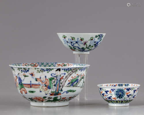 Three Chinese enamelled  porcelain bowls