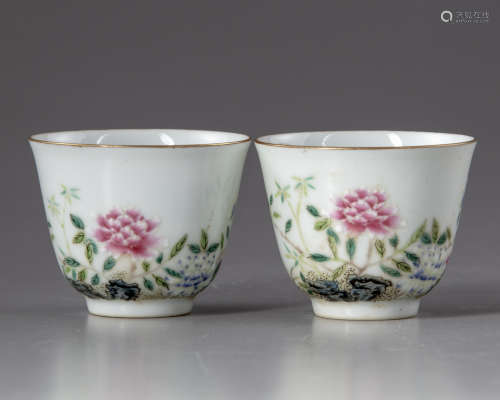 A pair of Chinese famille rose cups