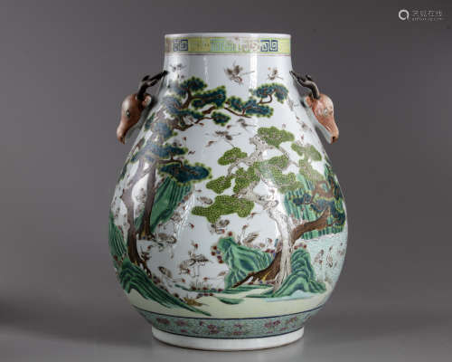 A large Chinese HU form hundered cranes vase