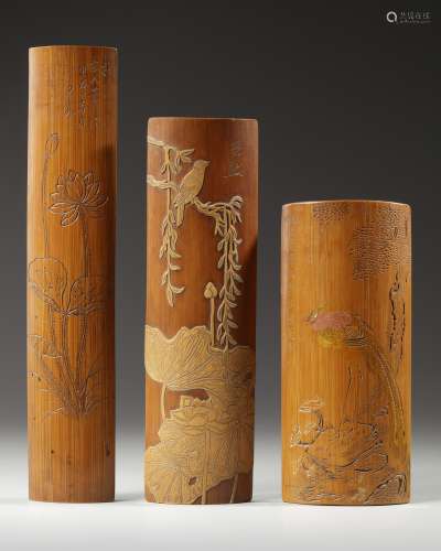 Three Chinese bamboo wrist rests