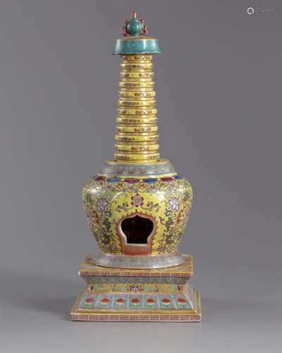 A Chinese famille rose stupa