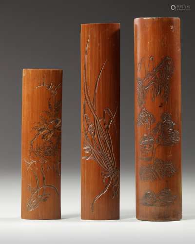 Three Chinese bamboo wrist rests