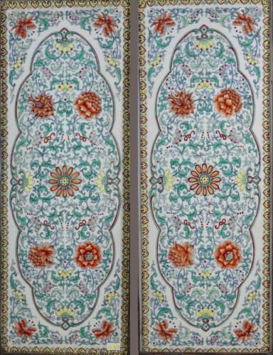 A pair of Chinese doucai 'floral' rectangular plaques