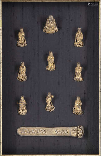 A set of Chinese gilt silver ‘Immortals’ figures and a hair pin