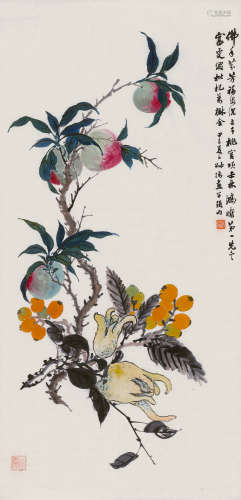 赵叔孺 甲子（1924）年作 1874～1945 福寿万年 立轴 设色纸本