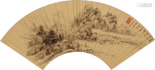 恽向 甲戌（1634）年作 1586～1655 秋山远眺  扇片 水墨金笺