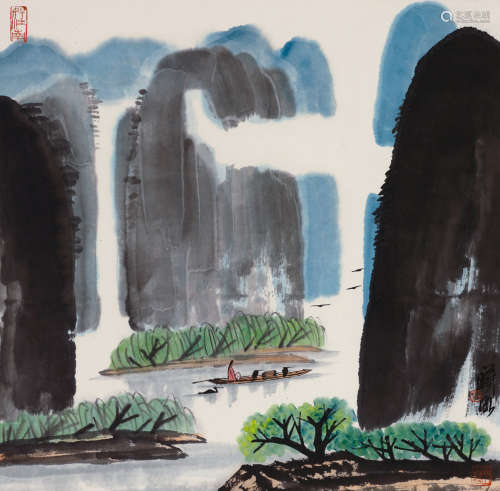 林曦明 b.1925 漓江情 镜片 设色纸本