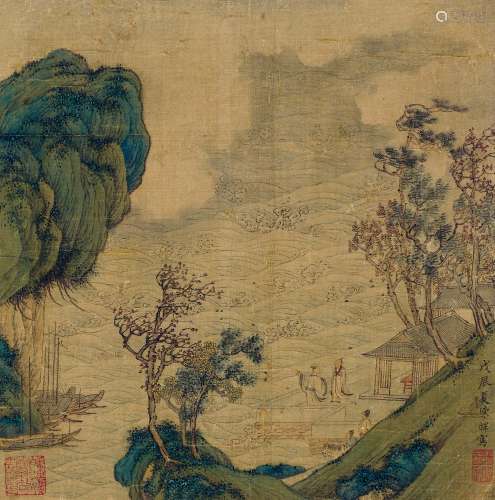 陈裸 戊辰（1628）年作 1563～1639 秋崖观海 镜片 设色绢本