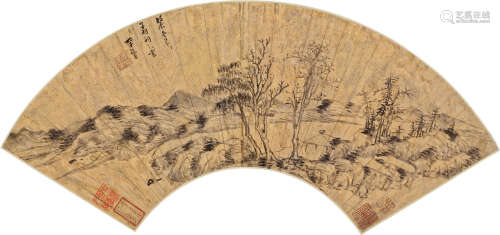 李流芳 戊辰（1628）年作 1575～1629 冬日山居 扇片 水墨金笺