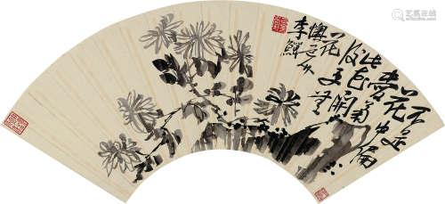 李鱓 1686～1762 菊石图 扇面 水墨纸本