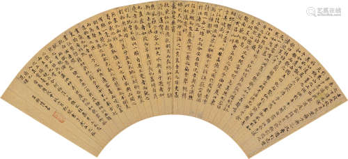 陆士仁 戊申（1608）年作 明 楷书录《赤壁赋》 扇面 金笺