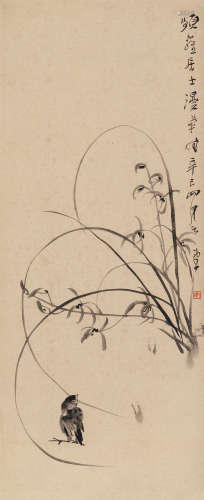 唐云 辛巳（1941）年作 1910～1993 兰雀图 立轴 水墨纸本