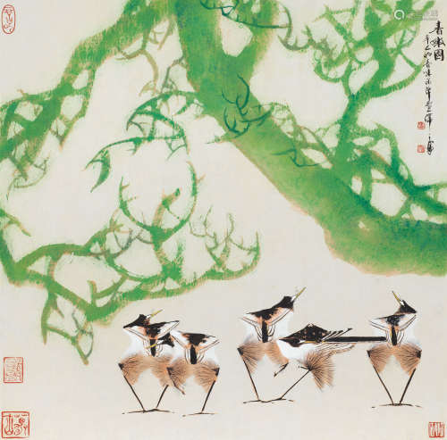 韩天衡 辛巳（2001）年作 b.1940 春嫩图 镜框  设色纸本