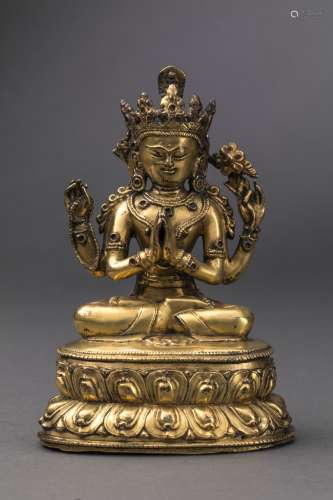 Le Boddhisattva Padma Pani Lokesvara assis en dhyanasa sur une base lotiforme à [...]