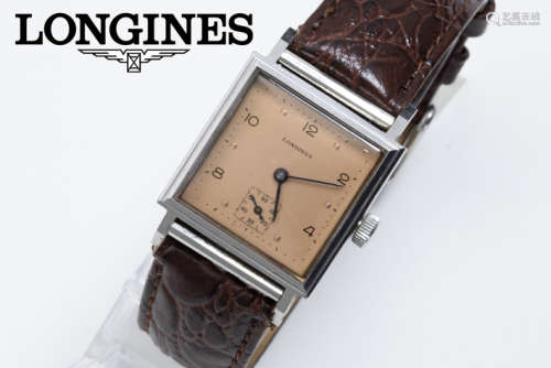 LONGINES mechanisch vintage polshorloge in staal met bruinlederen band gemerkt - - [...]