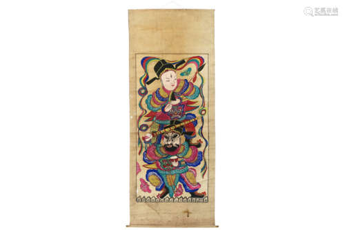 Chinese scroll met schildering met twee krijgers (een jonge en een oudere man) - [...]