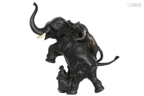 JAPAN - 19° EEUW mooie animaliersculptuur in brons (en ivoor) : 