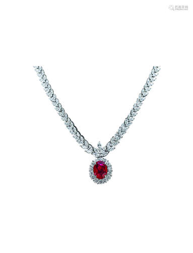18K莫桑比克 红宝石钻石花式项链