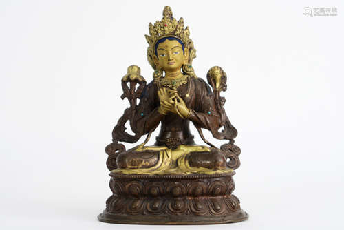 Tibeto-Nepalese sculptuur in brons met originele polychromie met de voorstelling van [...]