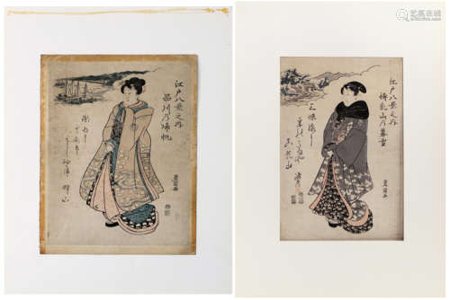 TOYOKUNI twee Japanse prenten, telkens met een dame - telkens : 38 x 26 cm - - [...]