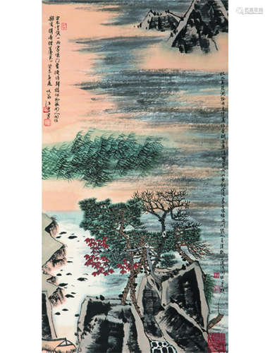 江宏 b.1949 秋水蒹葭  立轴  设色纸本