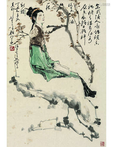 颜梅华 b.1927 李清照词意图  立轴  设色纸本