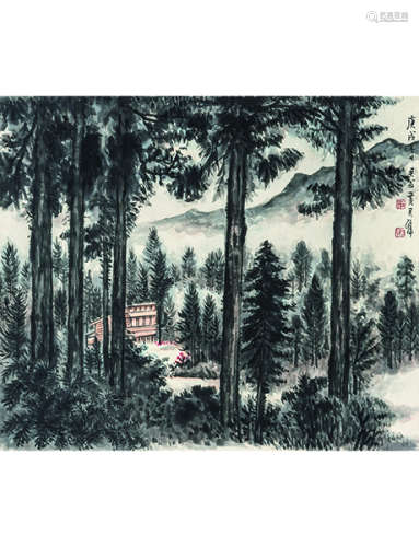 黄君璧 1898～1991 林间幽居图  立轴  设色纸本