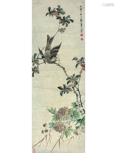 华嵒 1682～1756 花鸟  立轴  设色纸本