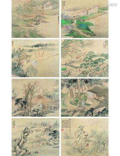 陆恢 1851～1920 吴江八景  册页 （八开） 设色绢本