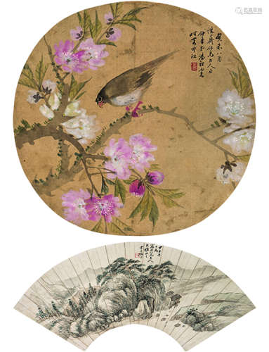 顾沄 1828～1904 山水 花鸟  立轴双挖  设色纸本