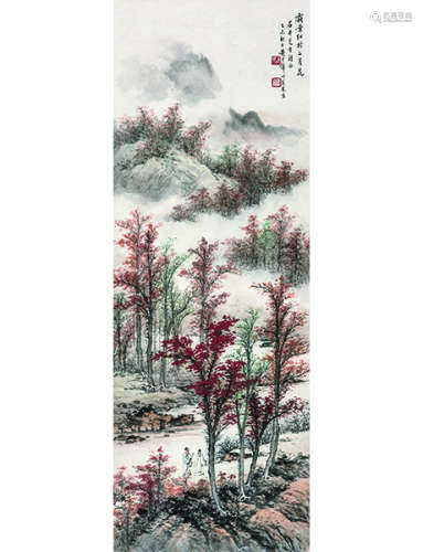 黄君璧 1898～1991 霜树红叶图  立轴  设色纸本
