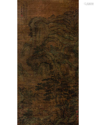 程正揆 1604～1676 青山游乐图  立轴  设色绢本