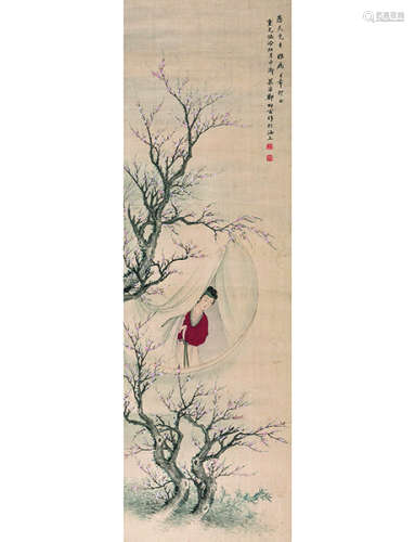郑慕康 1901～1982 幽阁梅香图  立轴 设色绢本