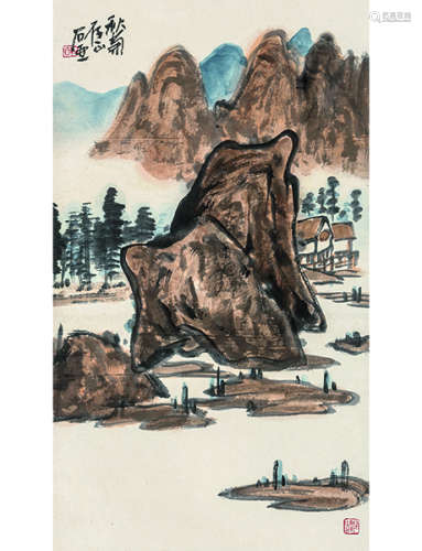 陈子庄 1913～1976 山水  立轴  设色纸本